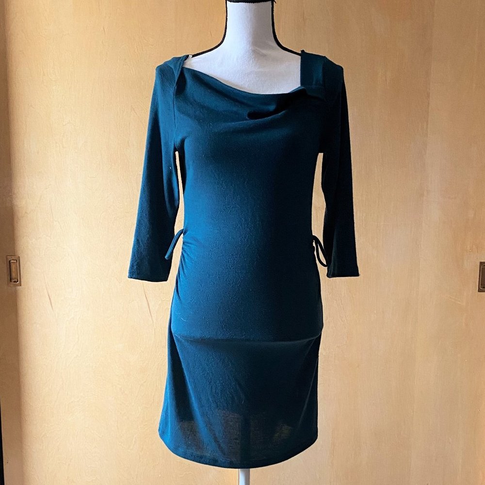 Sz M Bella D. Blue Green 3/4 Sleeve Sweater Dress